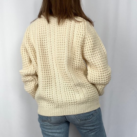Vintage Aran Cable Knit Made in Ireland Oversized Fisherman Celtic Crew Sweater - Picture 4 of 10
